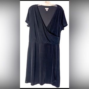 CHICO'S TRAVELERS Rowan Faux Wrap Short Sleeve Deep V Neck Midi Black Dress Sz 3